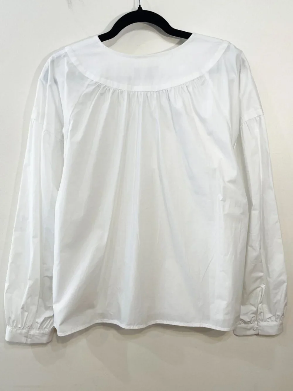 New J.Crew 100% Cotton Gold Button Shirred Popover Blouse White Large